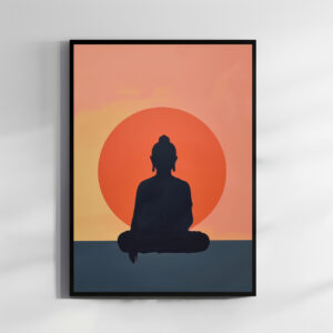 Framed Buddha poster with a peaceful Buddha statue and calming colors.